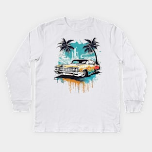 Old car with palm trees watercolor Kids Long Sleeve T-Shirt